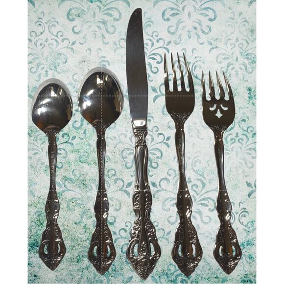 Oneida Michelangelo Stainless 5-Piece Setting Knife Fork Spoon Ornate Baroque - Picture 3 of 9
